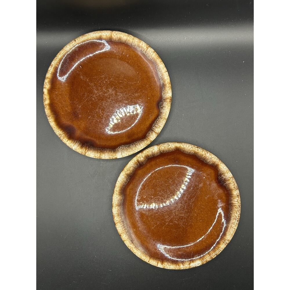 Vintage Hull Pottery Brown Drip Salad Plates Oven Proof USA 7” Set Of Two